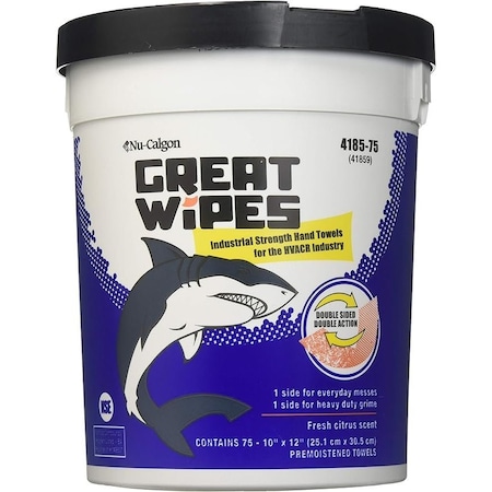 Rheem Great Wipes Industrial Hand Towels, 75 Per Container, Bucket, 10 in x 12 in, Citrus 4185-75